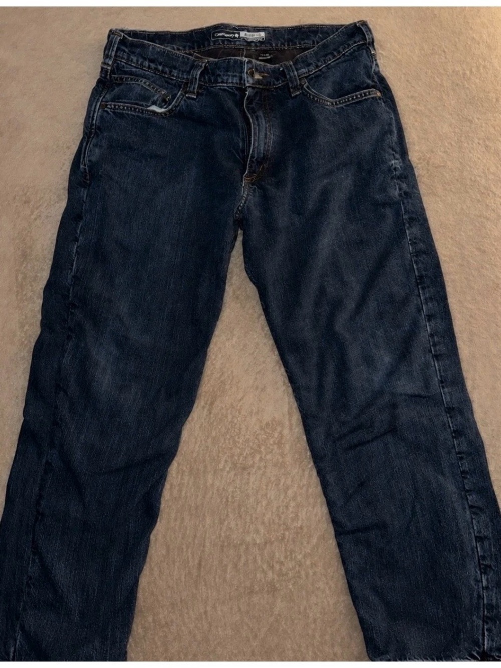 Carhartt Men’s 34 x 30 Relaxed Fit Flannel Lined 5 Pocket Dark Wash Denim Jeans